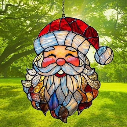 Santa Claus Acrylic Suncatcher Stained Glass Effect Window Car Hanging Christmas Ornament Indoor Outdoor Decor Garden Sun Catcher Panel for Christmas Lover for Women Mom Grandma
