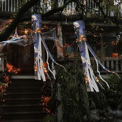Jeiento Halloween Night Black Cat Welcome Fall Windsock Flag 40" Wind Socks for Outside Hanging Garden Windsock for Trees Balcony Porch Patio Lawn Home Holiday Decor