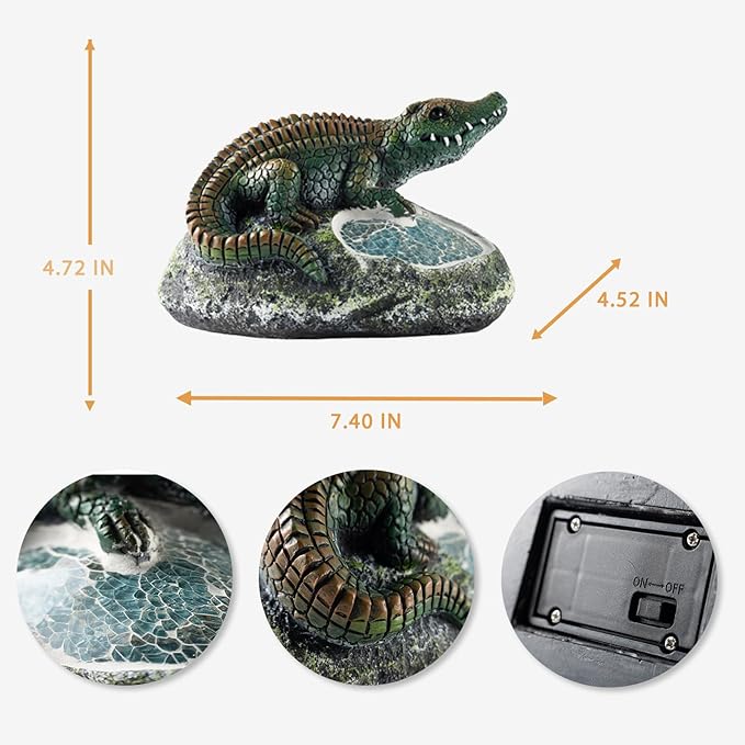 Rezpuao Garden Statue Crocodile,Solar Crocodile Decor for Outdoor,Resin Crocodiles Figurine with Solar Light for Patio,Balcony,Yard,Lawn Ornament,Perfect Garden Gift