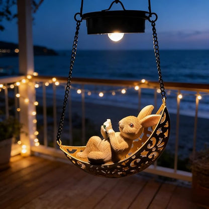 Solar Rabbit Light Outdoor Statues, Waterproof Hanging Animal Figurine with Hook for Yard Garden Wall Balcony Tree Decoration, Garden Statues Lawn Ornaments for Outside Art Outdoor(1 Pack Rabbit)