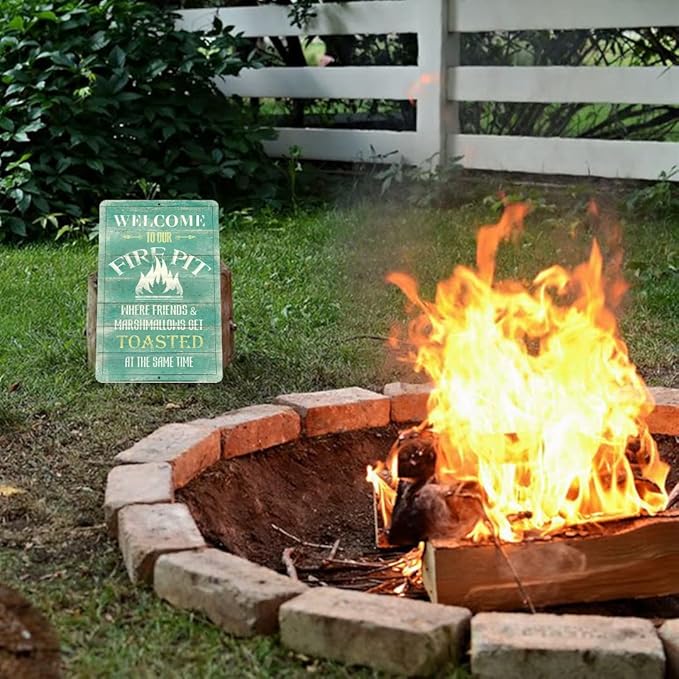 Yniaun Decor Funny Camping Decor Retro Backyard Metal Tin Sign for Campfire Cabin Motorhome Wall Decoration Gift 12 X 8 Inches Firepit Accessories Outdoor & Indoor - Friends & Marshmallows Get Toasted