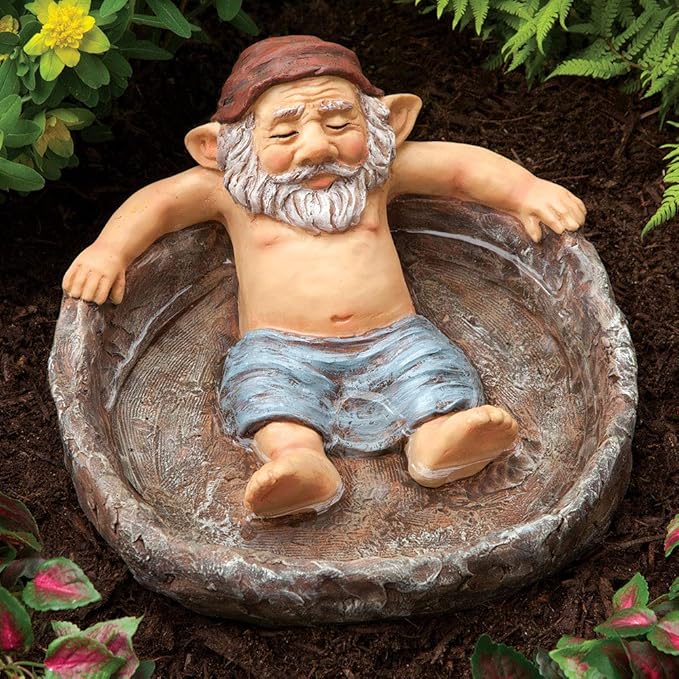 Bits and Pieces - Gnome Relaxing Pool - Elf Birdbath Garden Art Statue - Outdoor Garden Decor Sculpture