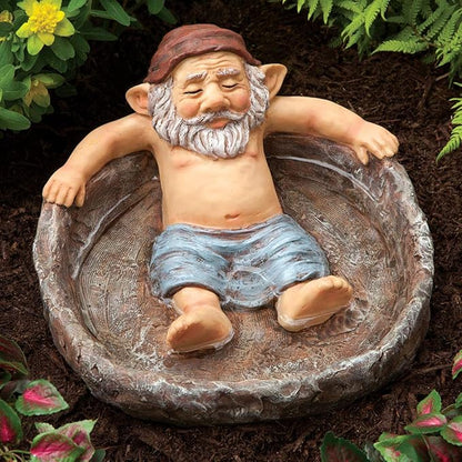 Bits and Pieces - Gnome Relaxing Pool - Elf Birdbath Garden Art Statue - Outdoor Garden Decor Sculpture