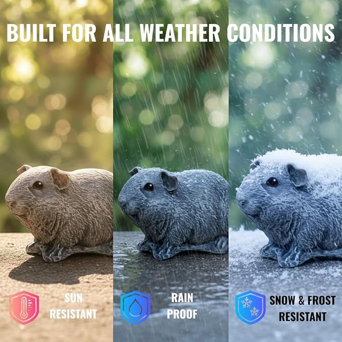 OLOMA Concrete Guinea Pig Garden Statue Realistic Animal Sculpture with Protective Resin Coating Heavy Stone Outdoor Indoor Decor for Yard Lawn Patio Entryway Landscape Accent for Home