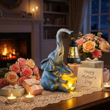 Candieslife Solar Garden Statue Lights Loving Elephants Figurine with Solar Lantern, Outdoor Yard Decorations for Patio Porch Home, Housewarming Elephant Gifts for Mom, Women
