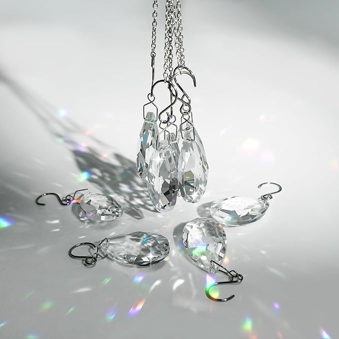 10pcs Crystal Sun Catcher, 38mm Hanging Clear Teardrops Chandelier Crystals Parts Prisms Pendants with Hook for Windows Lamps Christmas Ornaments Crystal Tree Decorations Home Decor (Clear)