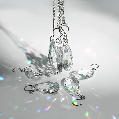 10pcs Crystal Sun Catcher, 38mm Hanging Clear Teardrops Chandelier Crystals Parts Prisms Pendants with Hook for Windows Lamps Christmas Ornaments Crystal Tree Decorations Home Decor (Clear)