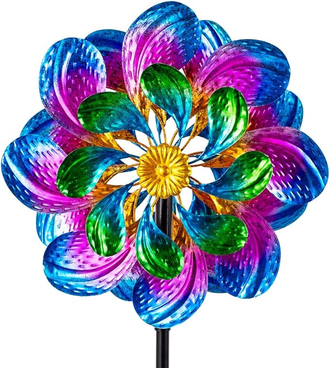 Metal Wind Spinners Outdoor,13'' Dia Purple Garden Wind Spinner & Sculpture,Waterproof Garden Windmill for Yard Art Decorations