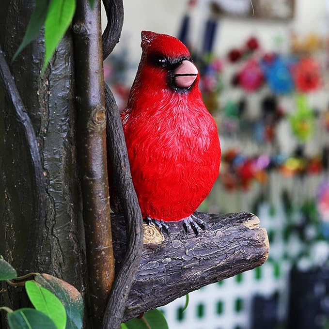 Tree Hugger Cardinal, Garden Statues Resin Large Red Bird Garden Peeker Decor Figurine Hanging Tree Face Sculpture Yard Ornaments