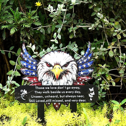 Patriotic Eagle Metal Cemetery Stakes, Waterproof Memorial Garden Markers for Veterans & Family, Outdoor Grave Decorations (Eagle)
