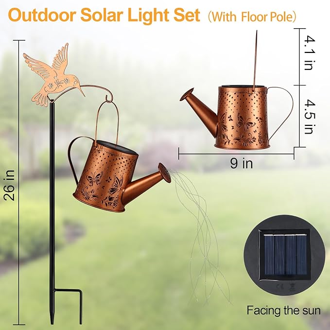 Gifts for Mom, Butterfly Solar Lantern Outdoor Waterproof, Outside Metal Watering can Landscape Lights for Garden Yard Patio Pathway Decor Birthday Gifts for Women Grandma -with Pole