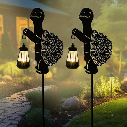 Solar Tortoise Garden Stakes Outdoor Unique Gift Ideas Decor Metal Tortoise Holding Solar Lantern Decorative Outdoor Stakes for Patio, Lawn, Yard and Pathway