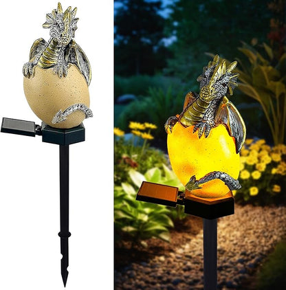 Solar Dragon Garden Decor Dragons Gifts for Women- Dragon Statue Outdoor with Egg Light Lawn Ornaments Solar Egg Lights for Easter Outside Yard Whimsical Art Outdoor Medieval Decor (Yellow)