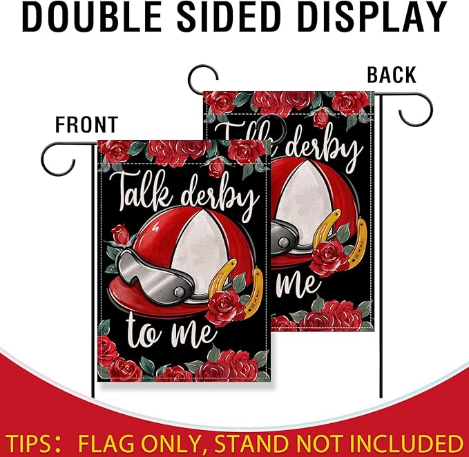 Artofy Kentucky Helmet Small Decorative Garden Flag, Talk Derby To Me Roses Churchill Downs Yard Lawn Outside Decor, Horse Racing Horseshoe Burlap Outdoor Home Decoration Double Sided 12 x 18