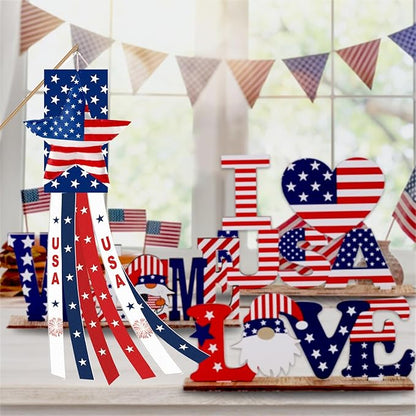 40 Inches USA Star Windsock Decoration, Patriotic Themed Hanging Wind Sock Ornament with Red, White, Blue Streamers, 'USA' Lettering, and Stars for 4th of July, Memorial Day, Veterans Day Decor