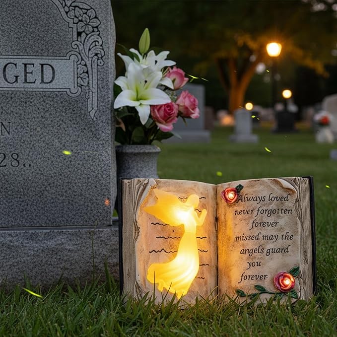 Candieslife Outdoor Solar Angel Garden Stakes Lights - Praying Guardian Angel Figurines, Waterproof Memorial Grave Decorations Gifts for Cemetery Outdoors Lawn Yard Patio Home Decor