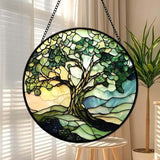 Funoasis Stained Glass Window Hanging 6.3 Inches Suncatcher - The Green Tree On The Mountaintop Ornaments Sun Catcher Home Decor Women Birthday