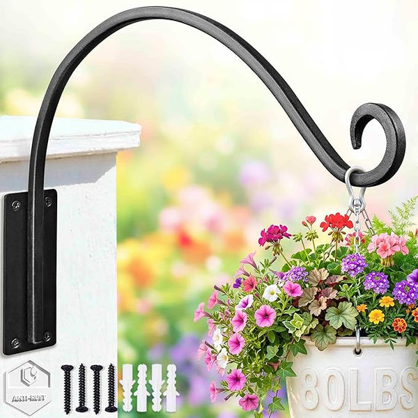 Qiang Ni Heavy-Duty Plant Hanger - 16 Inch 80lbs Metal Wall Mount Plant Bracket for Indoor Outdoor Hanging Bird Feeders, Flower Baskets, Lanterns