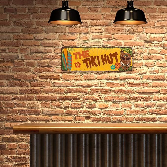 The Tiki Hut Sign Hut Decor Signs Bars Grill Decorations Hawaiian Accessories Patio Beach Surfboard Wall Art Plaque Vintage Tin Gift 6 x 18 Matte Finish Metal 106180091028