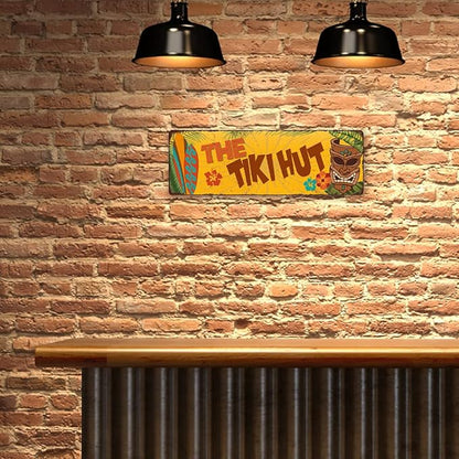 The Tiki Hut Sign Hut Decor Signs Bars Grill Decorations Hawaiian Accessories Patio Beach Surfboard Wall Art Plaque Vintage Tin Gift 8 x 24 Matte Finish Metal 108240091028
