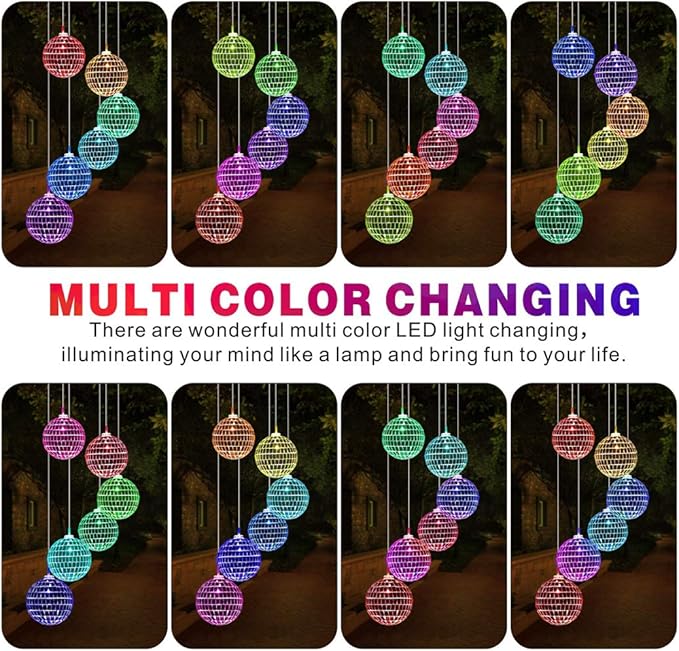 Idefair Solar Wind Chimes, Mobile Hanging LED Light Color Changing Wind Chime Birthday Gift for Mom Mother Laddies and Garden Patio Yard Decoration (Ball)