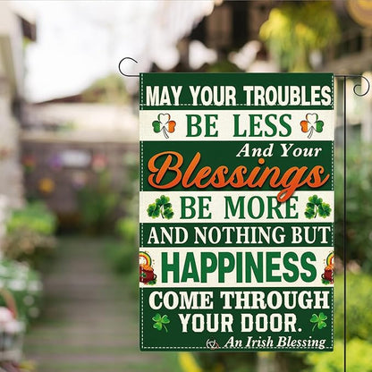 St Patricks Day Irish Blessing Garden Flag Lucky Shamrock Irish March Garden Flag Happy St Patricks Day Double Sided Outdoor House Flag for Outside Yard Decorations 12×18 Inch