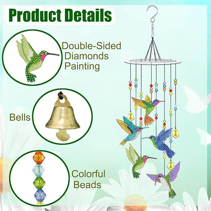 JeCuiK Hummingbird Diamond Painting Wind Chimes Double Side DIY Diamond Art Kits for Adults Diamond Painting Kits Wind Chimes 3D Diamond Art Suncatchers Hanging Ornament Crafts for Garden Decor