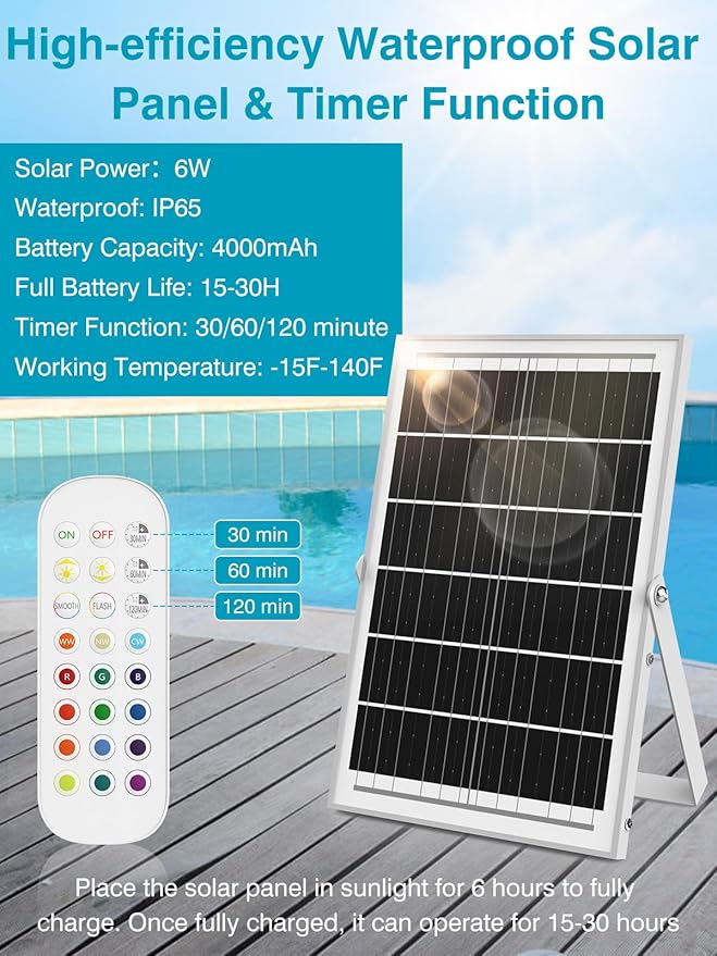 Solar Pool Fountain with 15-Color LED Lights, Adjustable Water Pressure & Angle, Fun Pool Sprinkler Waterfall for Above & Inground Pools, Ponds & Outdoor Decorations