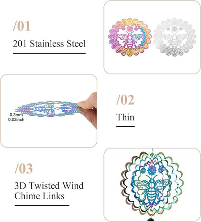Wind Spinners Outdoor 3D Butterfly Twisted Wind Chimes Stainless Steel Etched Metal Embellishments for Christmas Tree Hanging Decor Gradient Winds Chimes for Yarn Home Party Decor 2Pcs