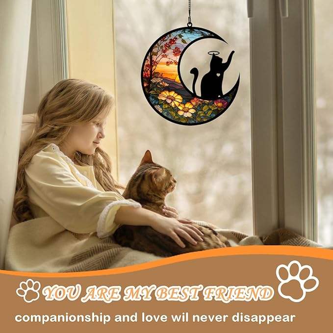 BamLue Cat Memorial Suncatcher for Windows Memorial Ornament, Pet Sympathy Gift to Memorialize the Loss, Cat Sun Catchers with Personalized Decorations in Loving Memory for Loss Cat