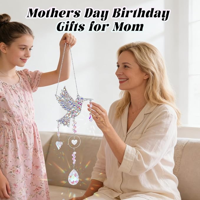 Hummingbird Gifts for Women, Hanging Crystal SunCatcher Indoor Window, Mothers Day Birthday Housewarming Gifts for Mom Grandma Friends Bird Lovers, Hummingbird Sun Catcher Outdoor Garden Home Decor