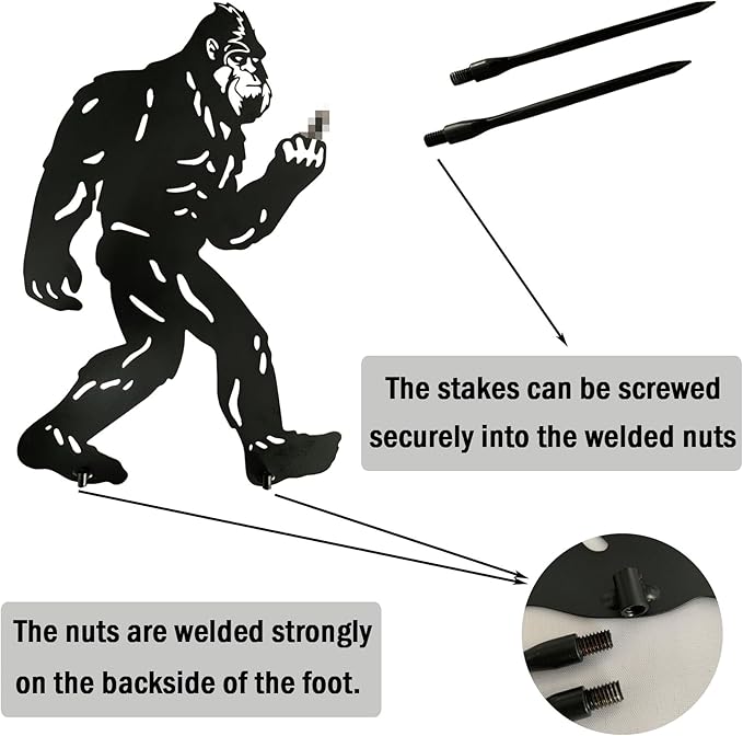 Bigfoot Flip Off Peek Decorative Garden Stake Sasquatch Metal Silhouette Sign Standout Sculpture Decor Outdoor Yard Patio Lawn Big Foot Gifts 17x11.4 in