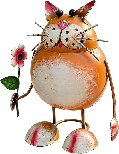 Rustic Cat-Shaped Iron Statue – Colorful Metal Animal Figurine for Indoor & Outdoor, Small 3D Iron Garden/Tabletop Decor, for Home Patio
