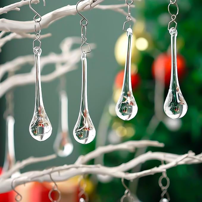 H&D 20pcs Hanging Chandelier Crystal Teardrop Prism Accent Rainbow Suncatcher Christmas Tree Decorations (Clear, 20X80mm)