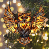 Owl Faux Tiffany Acrylic Suncatcher Stained Glass Effect Window Car Hanging Christmas Ornament Indoor Outdoor Decor Garden Sun Catcher Panel for Owl Lover for Women Mom Grandma