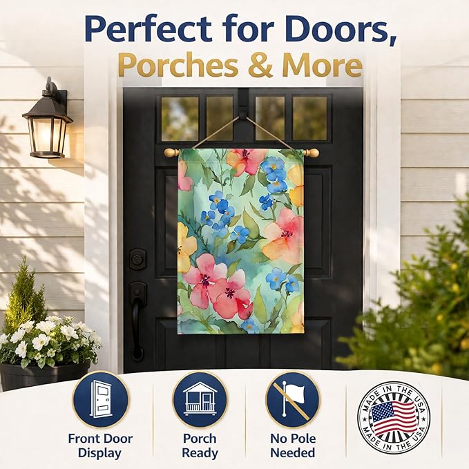 Caroline's Treasures Alaska Forget-me-nots in Watercolor House Flag Large Porch Sleeve Pole Decorative Outside Yard Banner Artwork Wall Hanging, Polyester, House Size, Multicolor