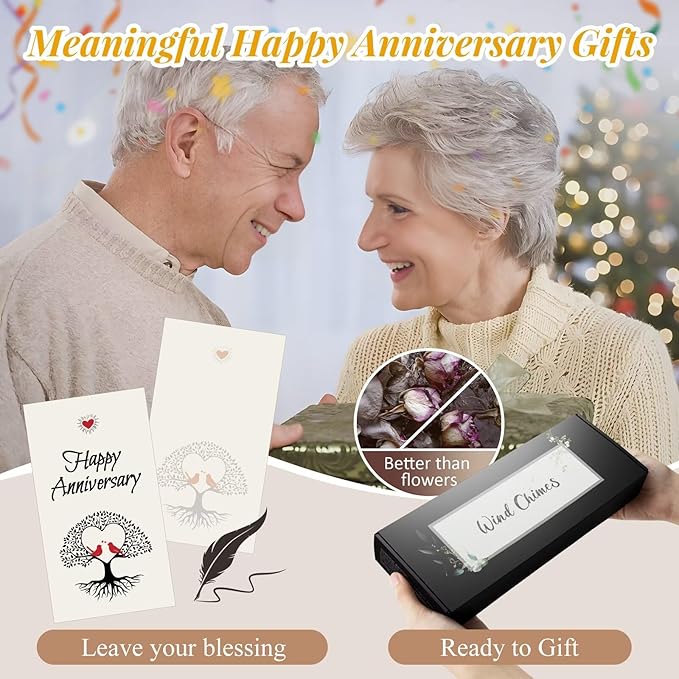 60th Anniversary Wind Chimes Gifts for Men Women,Romantic 60 Year Anniversary for Couples, Wife, Husband, Parents, Friends, 60th Wedding Gifts Idea of Happy Anniversaries Decorations,Black