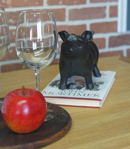 NACH Cast Iron Pig Statue - Black Door Stopper/Paperweight, Rustic Garden Decor, 9.2x3.7x5.9 Inch, Black Head Up Pig