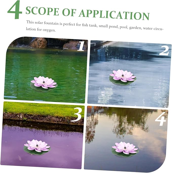INOOMP Solar Powered Lotus Shaped Fountain for Garden Floating Water Lily Decoration Compact Outdoor Landscape Water Pool Feature Easy Installation No External Power Needed