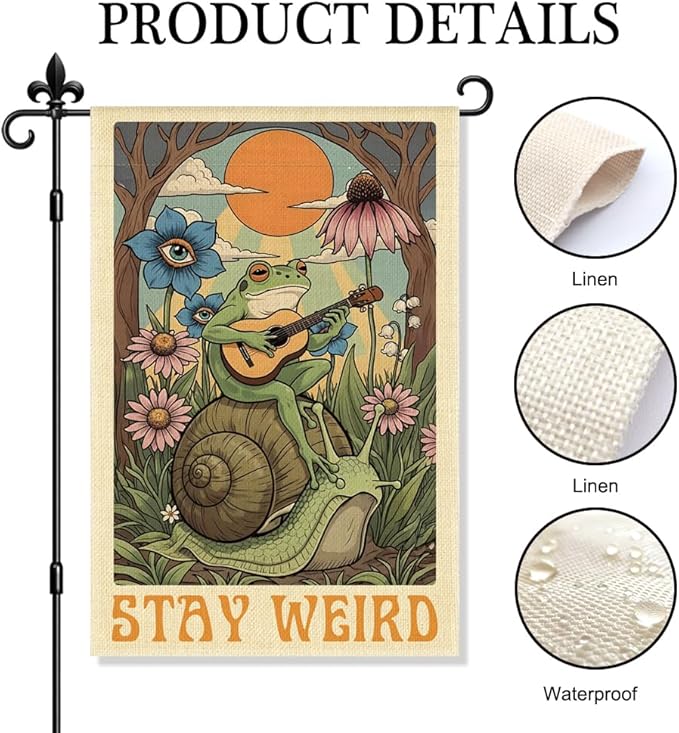 Stay Weird Garden Flag Double Sided Yard Outdoor Decoration 12x18 Inch, Retro Tarot Frog Outdoor Yard Garden Flag, Spring Floral Frog Home Decor Banner, Home Gifts for Gardening Enthusiasts