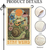 Stay Weird Garden Flag Double Sided Yard Outdoor Decoration 12x18 Inch, Retro Tarot Frog Outdoor Yard Garden Flag, Spring Floral Frog Home Decor Banner, Home Gifts for Gardening Enthusiasts