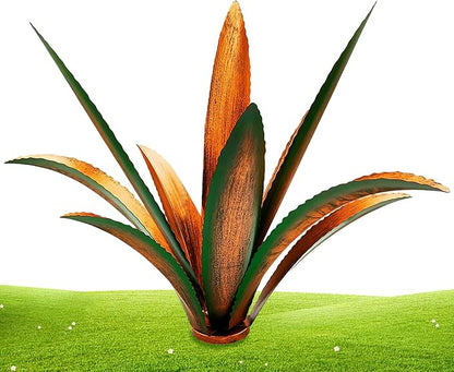 NIDONE Metal Yard Art, 9 Leaves Metal Agave Yard Art Tequila Rustic Garden Sculpture Statue for Garden Lawn Ornaments (Green)