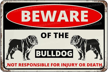 Beware Of The Dog Bulldog Sign Aluminum Metal Tin Signs Outdoor Yard Sign Warning Sign For Fence Yard Home Kitchen Farm Garden Wall Decor 8x12 Inch
