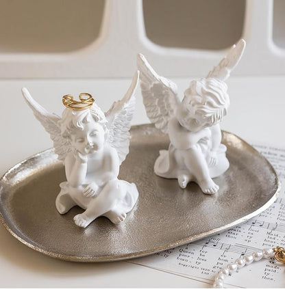 YUEOECOR 2PCS Cherubs Angels Resin Garden Statue Figurine, Adorable Angel Sculpture Memorial Statue Indoor Outdoor Home Garden Decoration (B 2PCS White)