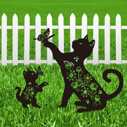 Cat Garden Stake Outdoor Set of 2 Metal Black Cat Yard Decor Lawn Ornament, Cute Cat Lover Gift for Women Men, Weather-Resistant Black Cat Silhouette Statues Yard Art for Patio