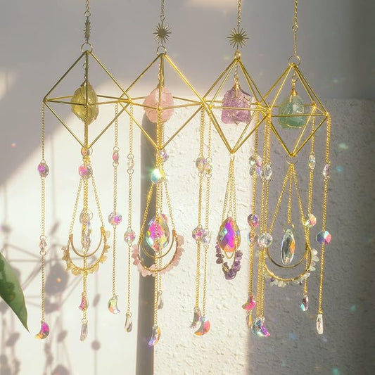 Citrine Crystal Suncatchers Boho Decor, Valentine's Day Gift for Her, Light Catcher Stone, Glass Rainbow Maker, Crystal Window Hanging, Natural Gemstone (Citrine)
