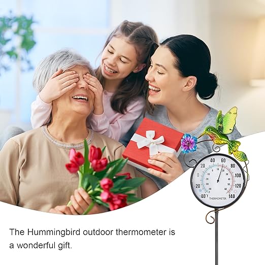 Outdoor Thermometer, Hummingbird Hanging Wall Thermometer & 42" Metal Garden Stake Outside Thermometers Waterproof Decorative for Patio,Lawn,Room,Greenhouse, No Battery Required Garden Gifts