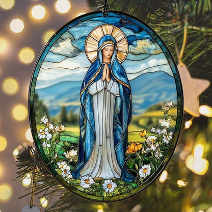 Virgin Mary Acrylic Suncatcher Stained Glass Effect Window Car Hanging Christmas Ornament Indoor Outdoor Decor Garden Sun Catcher Panel for Acrylic Suncatcher Lover for Women Mom Grandma