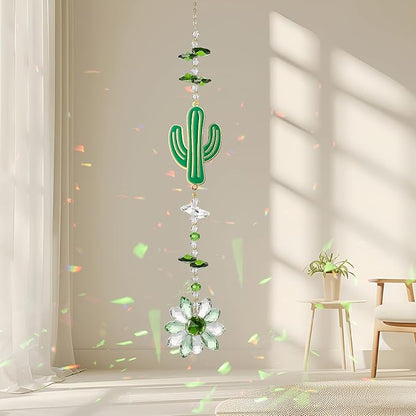 Green Suncatcher, 15.5 Inch Crystal Sun Catcher Windows Hanging, Gift for Spring Home Decor Rainbow Sparkly Pendant
