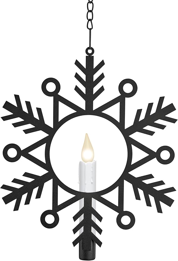 CW1510A Battery Powered 12 Inch Metal Snowflake Window Wreath with Hot Spot Flickering Flameless Candle Light and Automatic Timer,